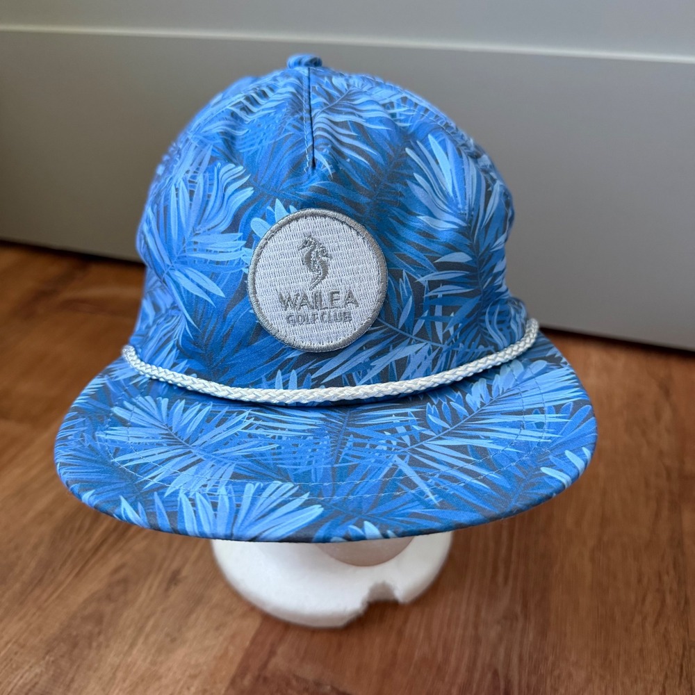 Imperial Wailea Golf Club Hat OSFA Blue Tropical Palm Leaf Rope Cap DNA010